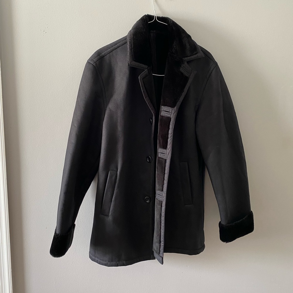 Stacy Adams Black Faux Sherling Winter Coat